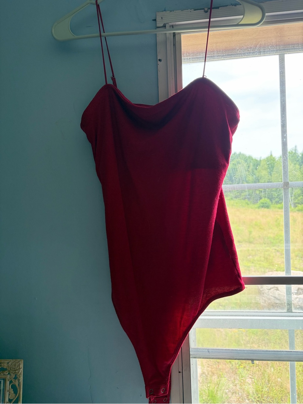 Red Cowl Neck Spaghetti Strap Bodysuit - Women Tops
